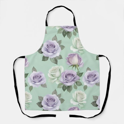 Soft Lilac And White Roses With Watercolor Effects エプロン (正面)