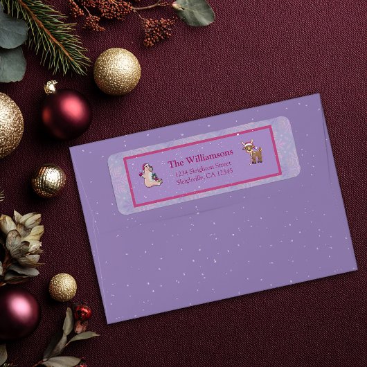 Soft Lilac Deer & Bear Holiday Return Address ラベル