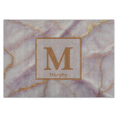 Soft Lilac Marble with Gold Veins Monogram カッティングボード (正面)