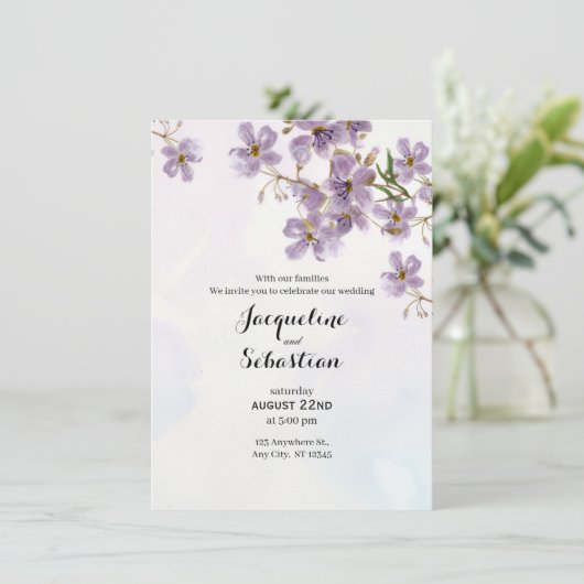 Soft Lilac Watercolor Floral Wedding 招待状 (スタンド正面)