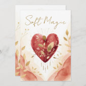 Soft Magic Watercolor Heart with Golden Botanicals シーズンカード (正面/裏面)