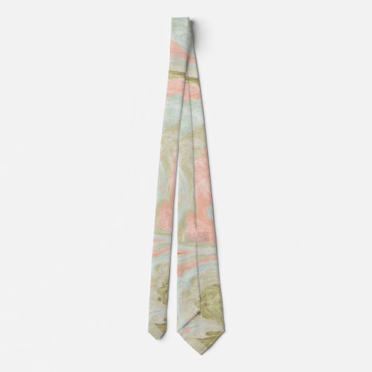 Soft Marble Swirl Pattern Mint, Coral and Olive ネクタイ (裏面)