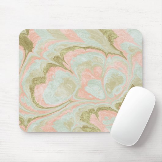 Soft Marble Swirl Pattern Mint, Coral and Olive マウスパッド (マウス)