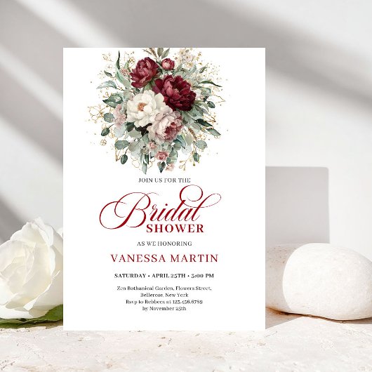 Soft Marsala Flowers Bridal Shower Invitation 招待状