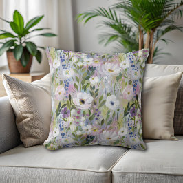 Soft Meadow Floral Watercolor クッション
