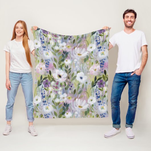 Soft Meadow Floral Watercolor フリースブランケット (インサイチュ)