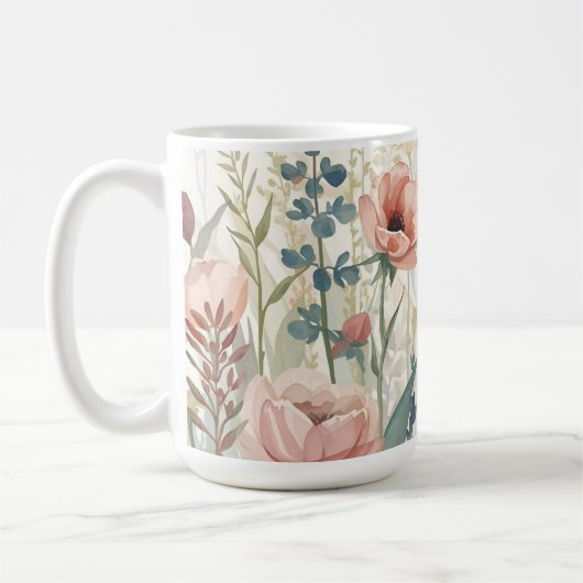 Soft Meadow Impression – Watercolor Botanical Wall コーヒーマグカップ (左)