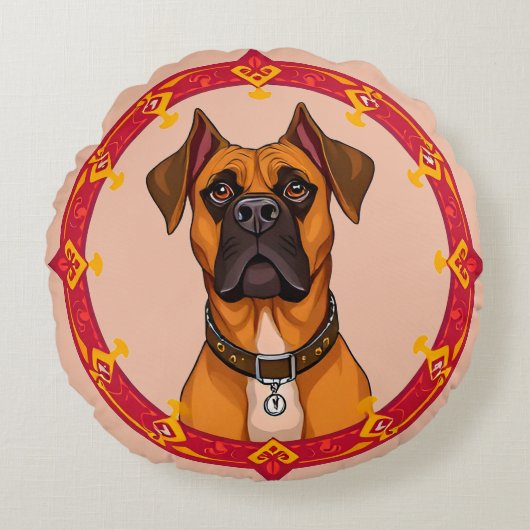 Soft Minimal Boxer Dog for Nursery & Kids Decor ラウンドクッション (正面)