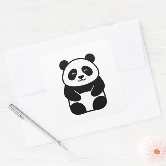 Soft Minimal Panda Illustration スクエアシール (封筒)