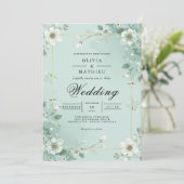 Soft Mint Floral Border Wedding 招待状 (スタンド正面)