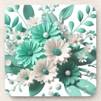 Soft mint Floral Coaster Elegance in Every Sip コースター