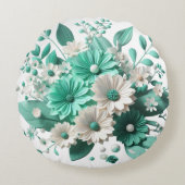 Soft mint Floral round cushion for Cozy Spaces ラウンドクッション (正面)
