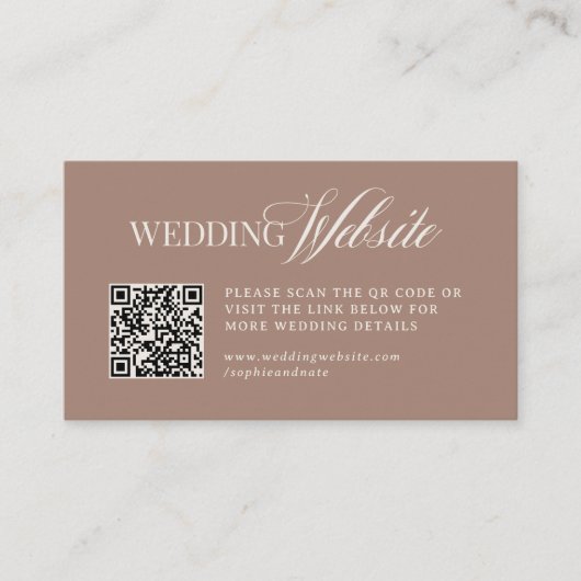 Soft Mocha Taupe | Luxe Wedding Website QR Code エンクロージャーカード (正面)