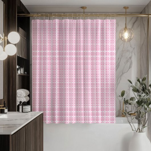 Soft Modern Pink Tartan Curtain Subtle and Sleek シャワーカーテン
