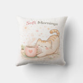 Soft Morning Cute Kitty Cat Pink Gingham Home  クッション (裏面)
