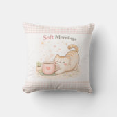 Soft Morning Cute Kitty Cat Pink Gingham Home  クッション (正面)