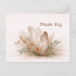 Soft Neutral Boho Feather Botanical Watercolor ポストカード