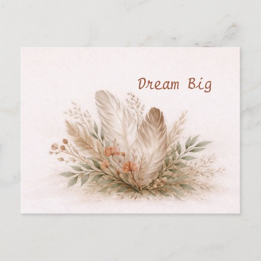 Soft Neutral Boho Feather Botanical Watercolor  ポストカード (正面)