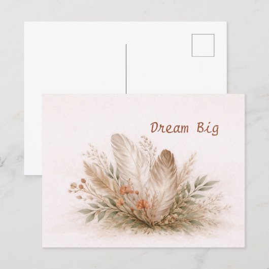 Soft Neutral Boho Feather Botanical Watercolor  ポストカード (正面/裏面)