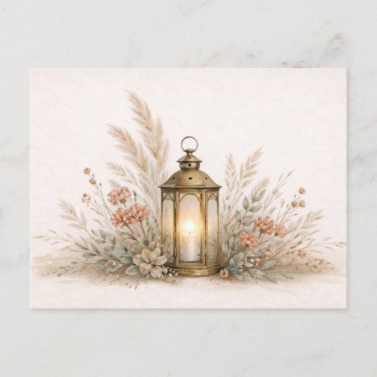 Soft Neutral Boho Lantern Floral Arrangement ポストカード (正面)