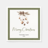 Soft Neutral Christmas Baubles Family Name Napkins スタンダードカクテルナプキン (正面)