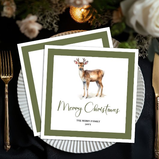 Soft Neutral Christmas Deer Personalized Napkins スタンダードカクテルナプキン