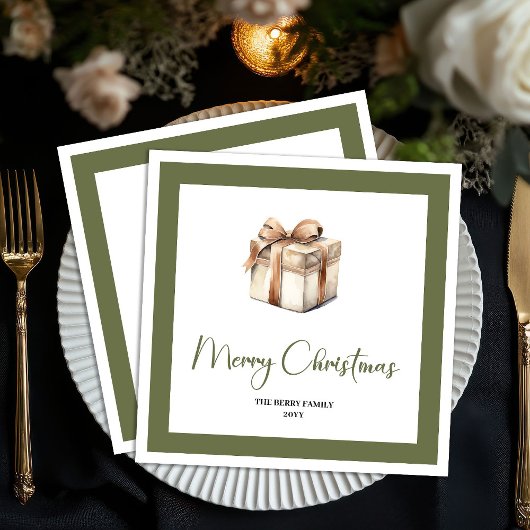 Soft Neutral Christmas Gift Personalized Napkins スタンダードカクテルナプキン
