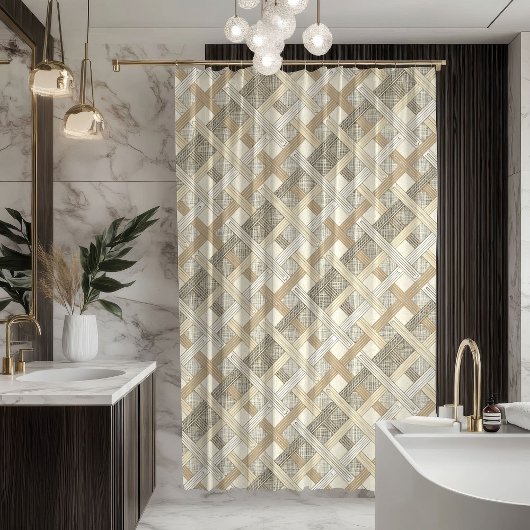 Soft Neutral Curtain Modern Geometric Bathroom シャワーカーテン