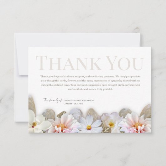 Soft Neutral Floral Funeral Thank You Card サンキューカード (正面)