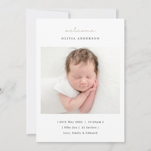 Soft Neutral Florals Birth Announcement 案内状 (正面)