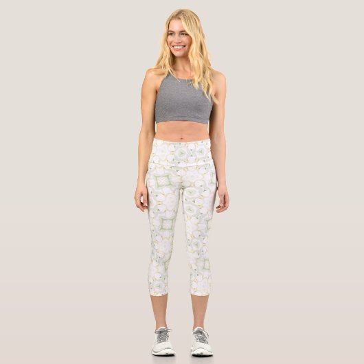 Soft Neutral Geometric Floral カプリレギンス (正面)