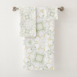 Soft Neutral Geometric Floral バスタオルセット