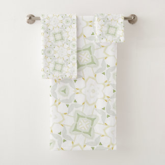 Soft Neutral Geometric Floral バスタオルセット