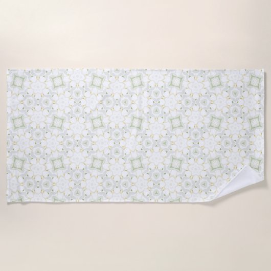 Soft Neutral Geometric Floral ビーチタオル (正面)