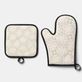 Soft Neutral Geometric Floral 鍋つかみ&鍋敷きセット