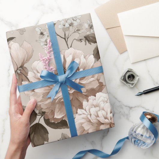 Soft Neutral Rose Beige Floral Pattern ラッピングペーパー (ギフト)