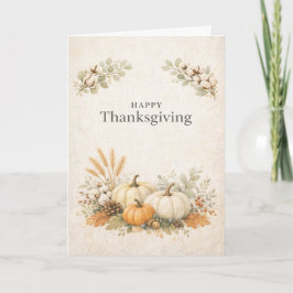 Soft Neutral Rustic Happy Thanksgiving Pumpkin  カード