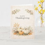Soft Neutral Rustic Happy Thanksgiving Pumpkin  カード (黄色い花)