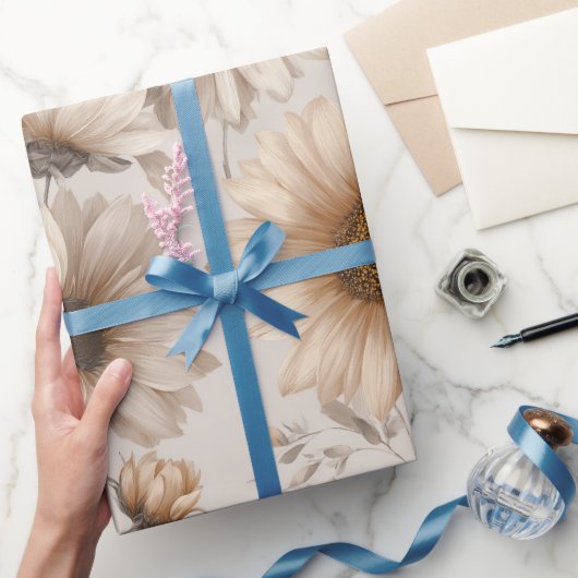 Soft Neutral Sunflower Cream Floral Pattern ラッピングペーパー (ギフト)