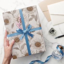 Soft Neutral Sunflower Cream Floral Pattern ラッピングペーパー