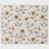Soft Neutral Sunflower Cream Floral Pattern ラッピングペーパー (フラット)