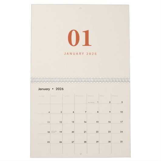 Soft Neutral Tones Minimalist Design Calendar カレンダー (1月 2026)