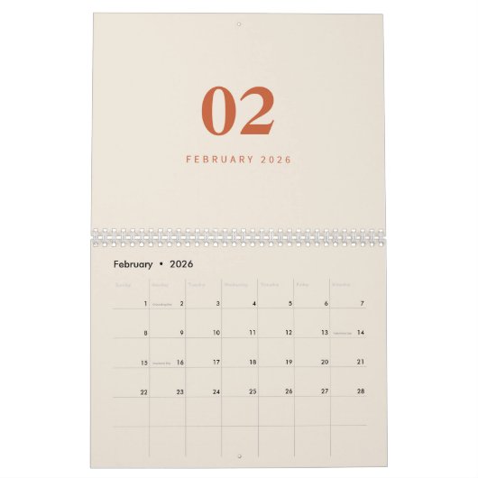 Soft Neutral Tones Minimalist Design Calendar カレンダー (2月 2026)