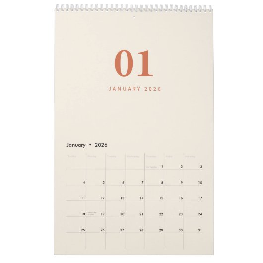 Soft Neutral Tones Minimalist Design Calendar カレンダー (1月 2026)