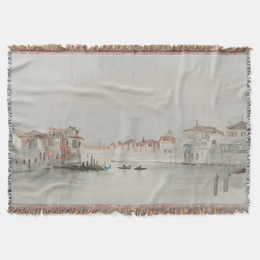 Soft Neutral Venice Canal Sketch Art スローブランケット (正面)