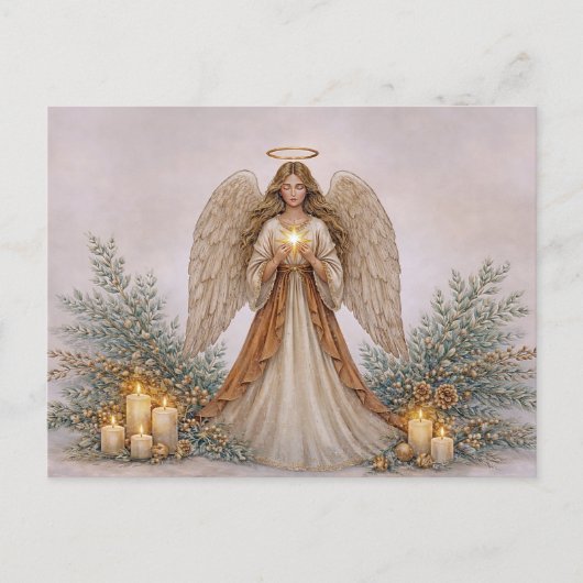 Soft Neutral Watercolor Christmas Angel シーズンポストカード (正面)