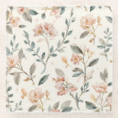 Soft Neutral Wildflower Sage Watercolor Botanical ガラスコースター (正面)