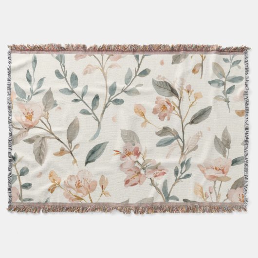 Soft Neutral Wildflower Sage Watercolor Botanical スローブランケット (正面)