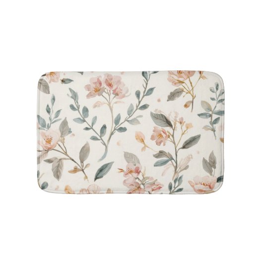 Soft Neutral Wildflower Sage Watercolor Botanical バスマット (正面)