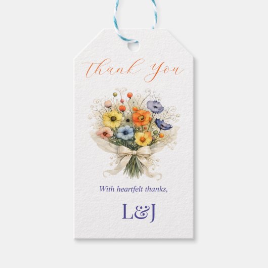 Soft Neutral Wildflowers Wedding Ivory Dusty Blue ギフトタグ (正面)